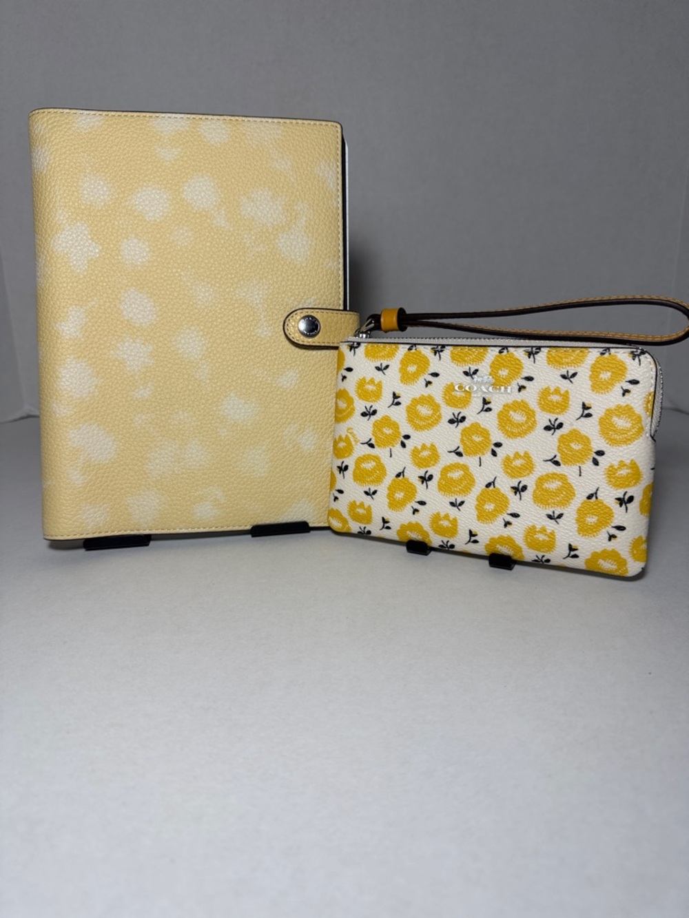 Coach Yellow Floral Wristlet Pouch and Matching Notebook Cover